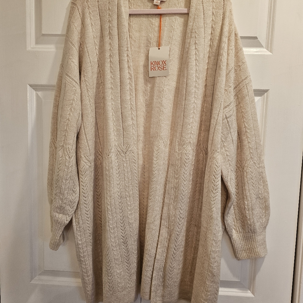 Knox Rose Long Pointelle Cardigan 2x
